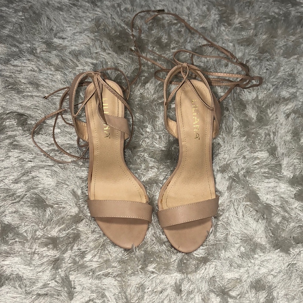 Lulu’s Tan Lace Up Heels